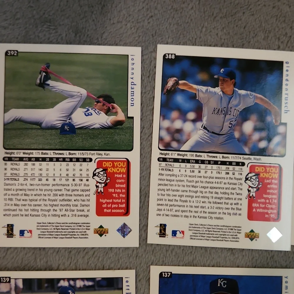 Vintage 1998 Upper Deck Royals Baseball Trading Cards